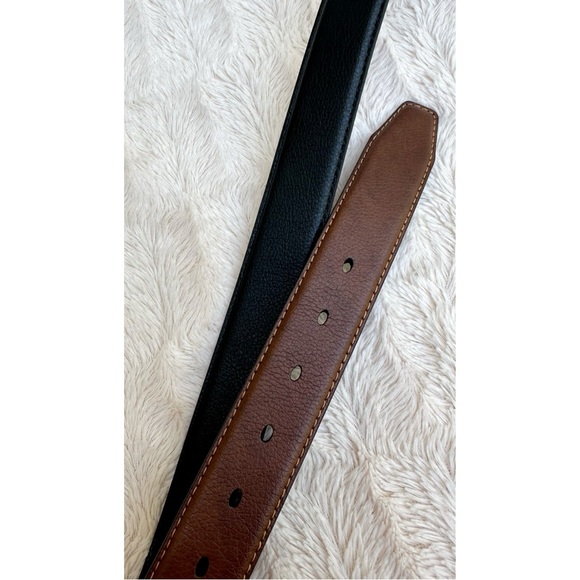 Men’s Reversible Black and Brown Vegan Leather Belt with Silver Buckle - Picture 10 of 17